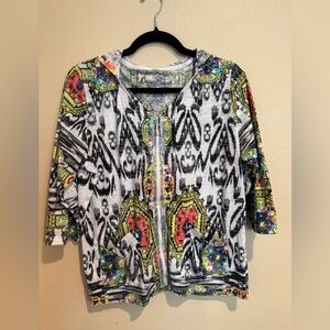 Onque Casuals Sequin Zip Hoodie - White with Black, Yellow & Coral Accents